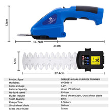 Load image into Gallery viewer, CORDLESS GARDEN SHEARS GRASS HEDGE SHRUB TRIMMER 2in1 DUAL ATTACHMENTS 7.2V