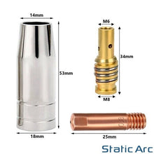 Load image into Gallery viewer, MB15 MIG WELDING CONSUMABLES KIT TIPS NOZZLE SHROUD 14AK TORCH (SHORT) 13pc