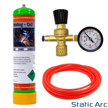 Load image into Gallery viewer, ARGON CO2 DISPOSABLE 0.95L GAS BOTTLE CYLINDER KIT WELDING REGULATOR FLOW GAUGE