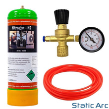 Load image into Gallery viewer, NITROGEN DISPOSABLE 2.2L GAS BOTTLE CYLINDER KIT REGULATOR FLOW GAUGE HOSE