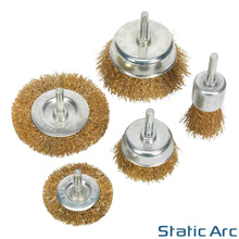 Load image into Gallery viewer, 5pc BRASSED STEEL WIRE WHEEL CUP BRUSH SET DRILL GRINDING SANDING RUST REMOVER