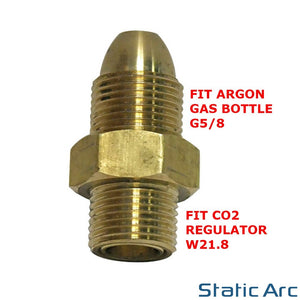 ARGON TO CO2 ADAPTER FITTING GAS BOTTLE TO REGULATOR CONNECTOR G5/8 TO W21.8