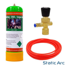 Load image into Gallery viewer, ARGON CO2 DISPOSABLE GAS BOTTLE CYLINDER KIT WELDING w/ REGULATOR HOSE 2.2L
