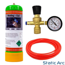 Load image into Gallery viewer, ARGON CO2 DISPOSABLE 2.2L GAS BOTTLE CYLINDER KIT WELDING REGULATOR FLOW GAUGE
