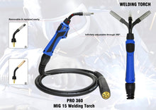 Load image into Gallery viewer, 15AK MB15 MIG WELDING SWIVEL 360 TORCH EURO FIT GAS GASLESS 4M CABLE w/ TIPS
